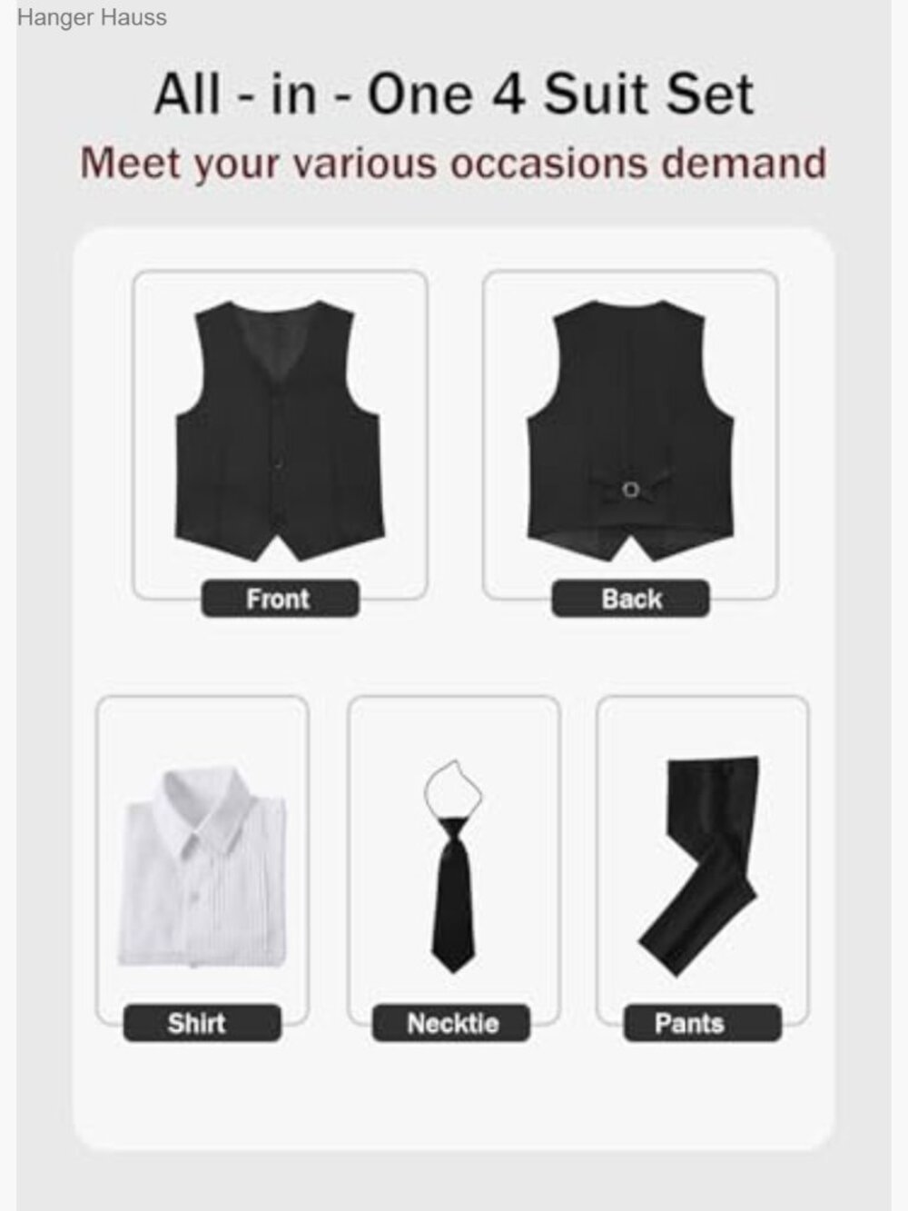 Kids 4-Piece Suit Set with Vest, Pants, Shirt & Tie - Picture 3 of 6